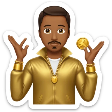 MC Hammer with dark brown hair, gold outfit sticker