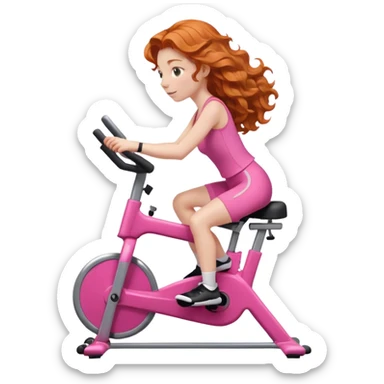 Ginger girl wavy hair riding stationary bike pink outfit sticker