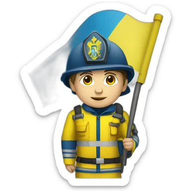 Ukrainian firefighter with the flag of Ukraine sticker