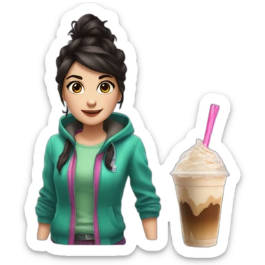 Vanellope having a Frappe sticker