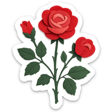 rose bush, layered paper details, vibrant red and pink roses, realistic foliage sticker