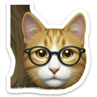 a cat with glasses sits under a tree sticker