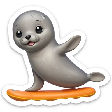 A cute seal pup with floaties on both flippers, kicking excitedly near lane markers. sticker