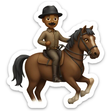 Dirty brown mustache boy on a horse sticker