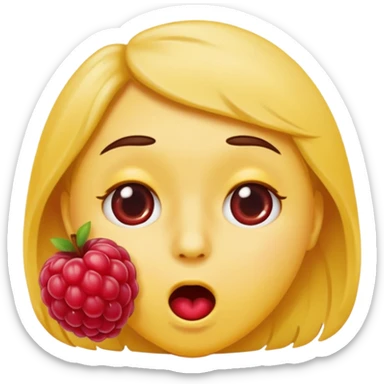 face blowing a raspberry, styled to closely match the Apple smiley face emoji, yellow color, simple round features, classic Apple emoji expression sticker