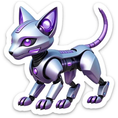  exotic iridescent silver and purple cyber-Protogen-Fakémon-Pokémon-Vernid-robot-feline-creature sticker