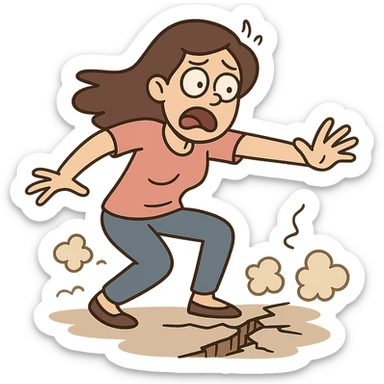 a small earthquake cartoon style with tiny crack and gentle dust clouds sticker
