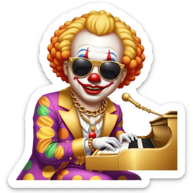 Clown with big golden chain on the neck wearing sunglasses plays piano full height sticker