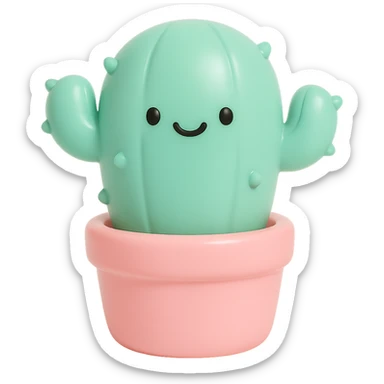 a smiling cactus in a pot vinyl figure style sticker