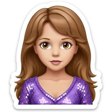 Linda Blair with long light brown hair,  light lavender sequin outfit  sticker