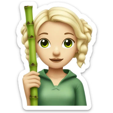 Girl with blonde hair and green eyes and koala ears holding bamboo stick  sticker