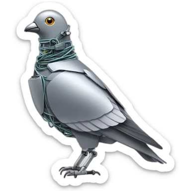 metal robot pigeon with wires sticker