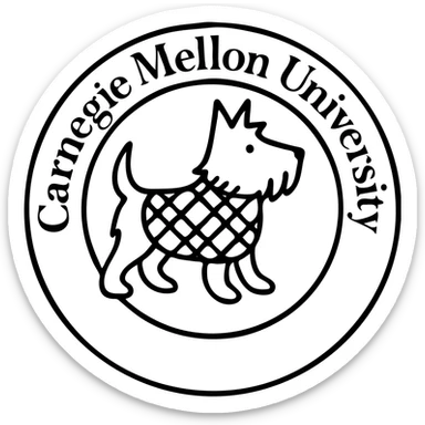 Change the tartan colorway for the school seal with Scotty integrated to a different tartan pattern, keep the 'Carnegie Mellon University' text and classic emblem style, no background. sticker