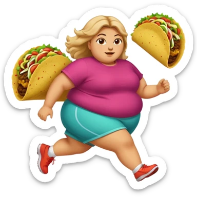 A fat girl running with tacos sticker