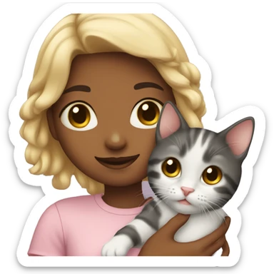 Cute girl with a kitten in her hand sticker