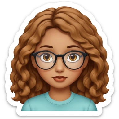 girl with wavy hair, almond shaped eyes, birthmark near her eye, tan, with swag, and glasses sticker