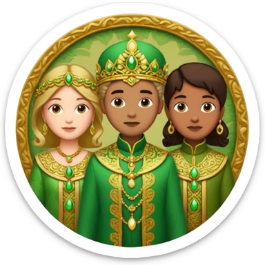 three people with a curcle that unites them with golden and green colours sticker