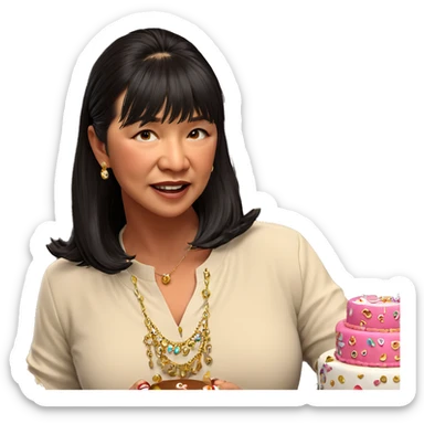 girl with cake and jewelry sticker