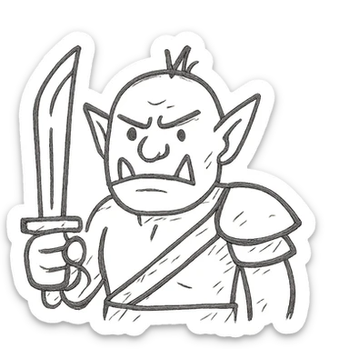 orc warrior, hand-drawn outlined icon, rough sketchy lines, expressive sticker
