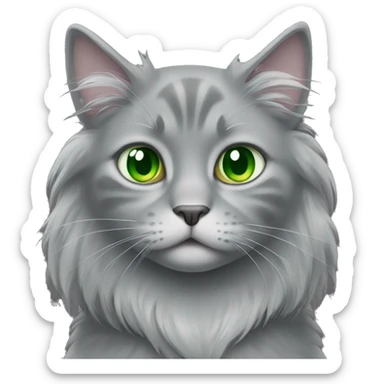 Adult Grey cat green eyes full body long hair sticker
