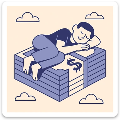 happy person napping on mattress of money sticker