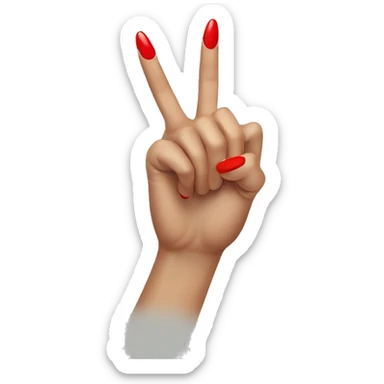 woman hand pointing index finger, red nail varnish. top of the hand is showing sticker