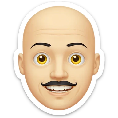 Bald white man with a black goatee and yellow teeth sticker