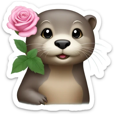 an otter with rose of sharon sticker