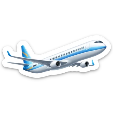 A sleek commercial airplane with long wings and shining white fuselage gliding smoothly through the sky. sticker