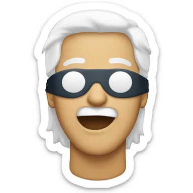 man with white hair and a blindfold biting lip sticker