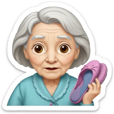 A old lady with a cross face and a slipper in her hand sticker