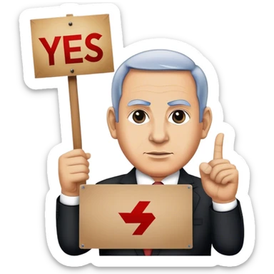 Benjamin Netanyahu holding sign saying Yes BOYCOTT sticker