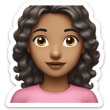 girl with whitish tanish skin brown eyes black wavy hair and pink clothes and acessories sticker