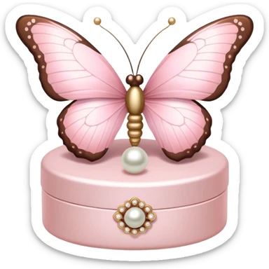 A pastel pink and mocha-colored butterfly resting on a pearl-adorned trinket box.
 sticker