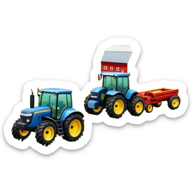 An icon showing tractors in a colorful rural landscape, inspired by Farming Simulator 22. The design features vibrant fields, barns, and crops under a bright sky, with tractors working the land. The peaceful and immersive farming environment is highlighted with a transparent background sticker