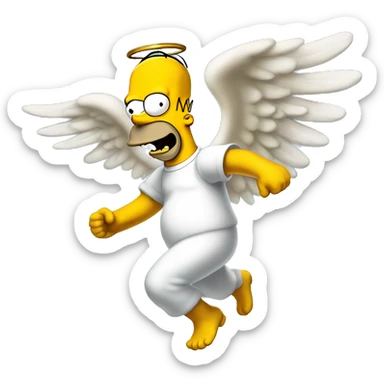 Homer Simpson flying away as an angel sticker