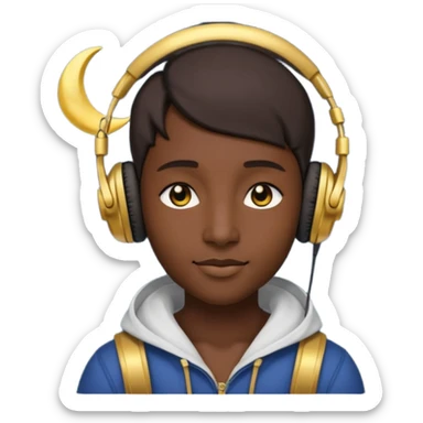 gecə ve kulaklık takmış bir ay sticker