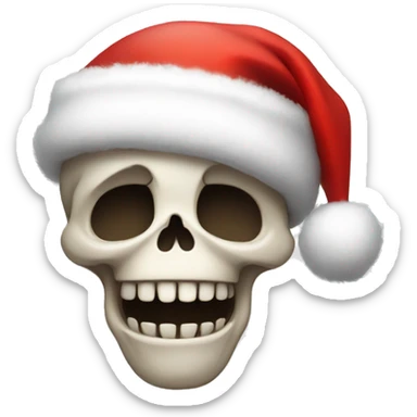 Cute, happy little skull wearing a big fluffy Santa hat. sticker