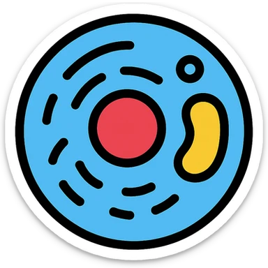 Zelle, deren Inhalt leuchtet in verschiedenen Farben (z. B. blau für Wasser, rot für Proteine, gelb für Lipide). sticker