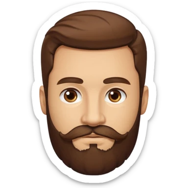 A light-skinned man with thick brown hair styled to the side, brown eyes, and a full beard with a matching mustache. sticker