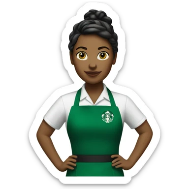 white female starbucks barista with green apron sticker