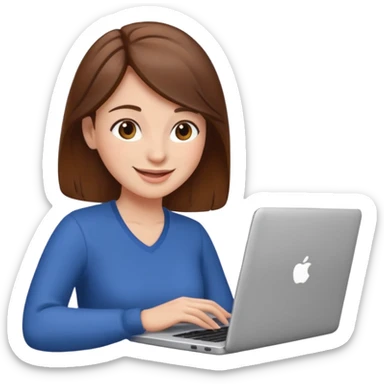 happy woman with brown hair using laptop sticker