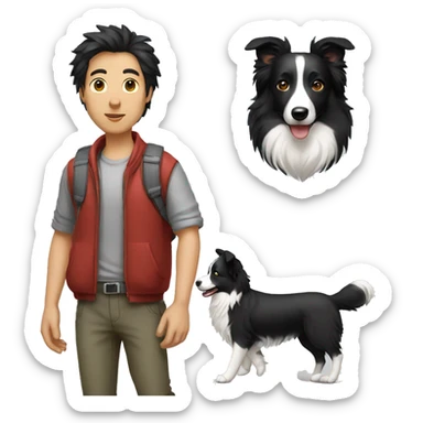 A Chinese man walking border collie sticker