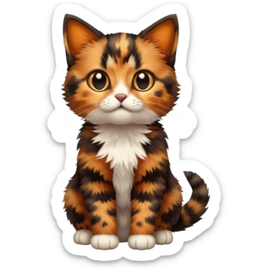 A high-resolution photo-realistic digital illustration of a brown orange black multicoloured  tortoiseshell kitten, chest upward sticker