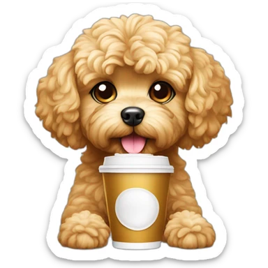 golden maltipoo drink coffee sticker
