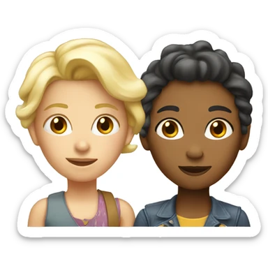 two lesbians: one is older, femme and blond. Another is younger  sticker