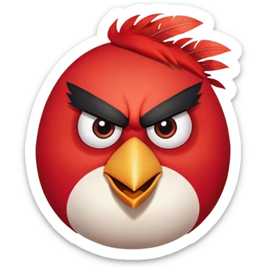 Red angry bird from Angry Birds game with triangular eyebrows and angry expression sticker