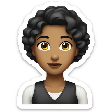 Beautiful girl,Black hair,wavy hairBlack eyes, A girl with curly black hair, tanned skin, wide eyes, thick eyelashes, thick eyebrows, and a beautiful jaw. sticker