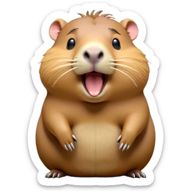 Cinematic Cute Yawning Capybara Portrait Emoji, Head tilted slightly with a dramatic, wide-open yawn, showcasing a plush, rounded body with a broad capybara head featuring a short snout and subtle, small ears, with drowsy, half-closed eyes and a relaxed expression, Simplified yet irresistibly adorable features, highly detailed, glowing with a soft, cozy natural glow, high shine, relaxed yet expressive, stylized with a dash of whimsical charm, soft glowing outline, capturing the essence of a drowsy yet affectionate capybara guardian that seems ready to stretch out for a nap! sticker