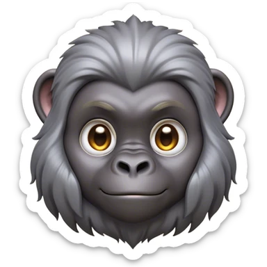 Cinematic Cute mountain Gorilla Portrait Emoji, Head tilted playfully and inquisitively, with a robust build accented by a striking silver mane and round, sparkling eyes full of gentle charm, Simplified yet irresistibly adorable features, highly detailed, glowing with a warm, friendly jungle glow, high shine, affectionate and lively, stylized with a touch of endearing primate whimsy, soft glowing outline, capturing the essence of a mischievous yet loving mountain that feels like it could lumber out of the screen into your arms! sticker